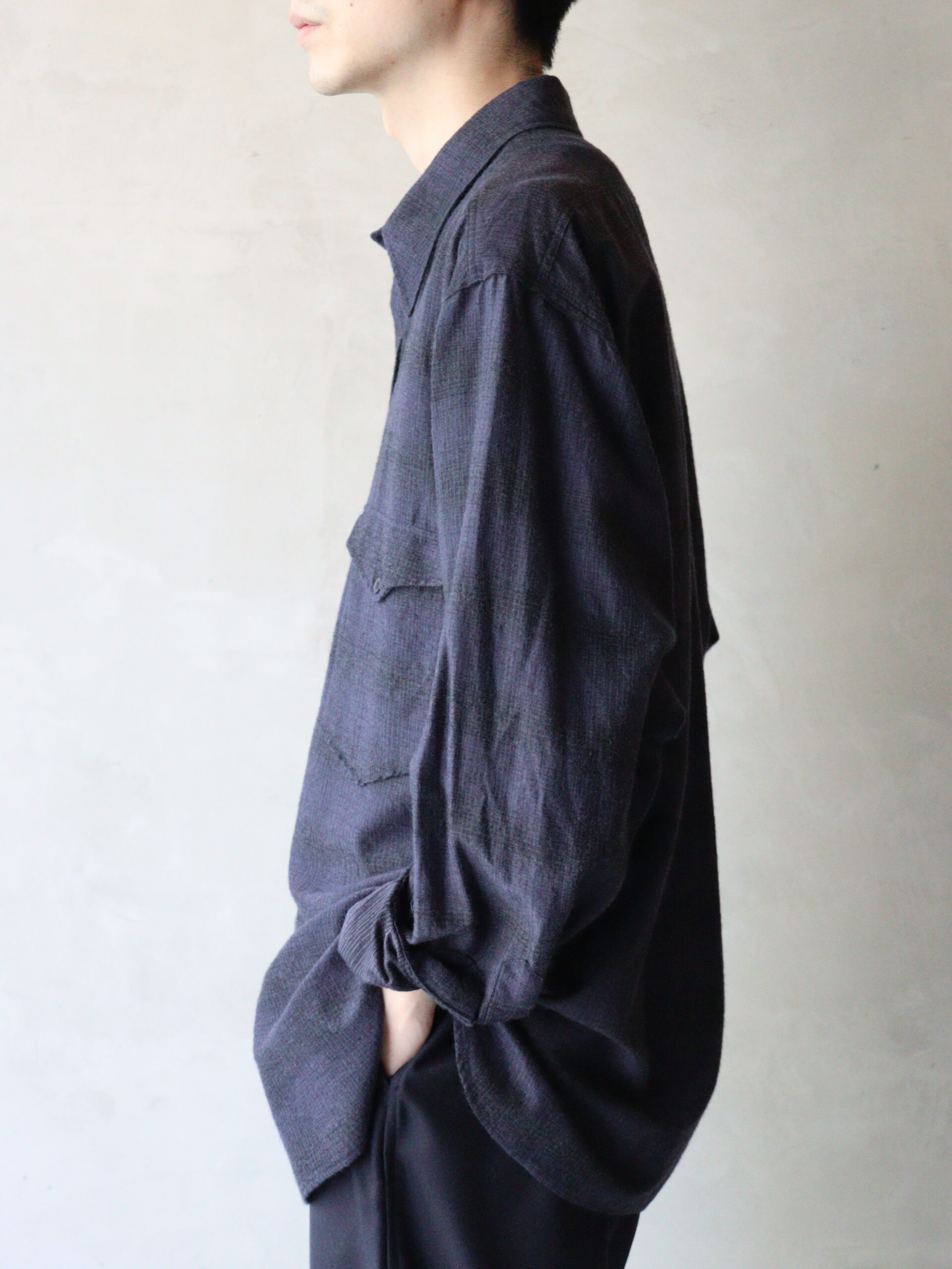 COMOLI ウールシルク ワークシャツ NAVY size1-