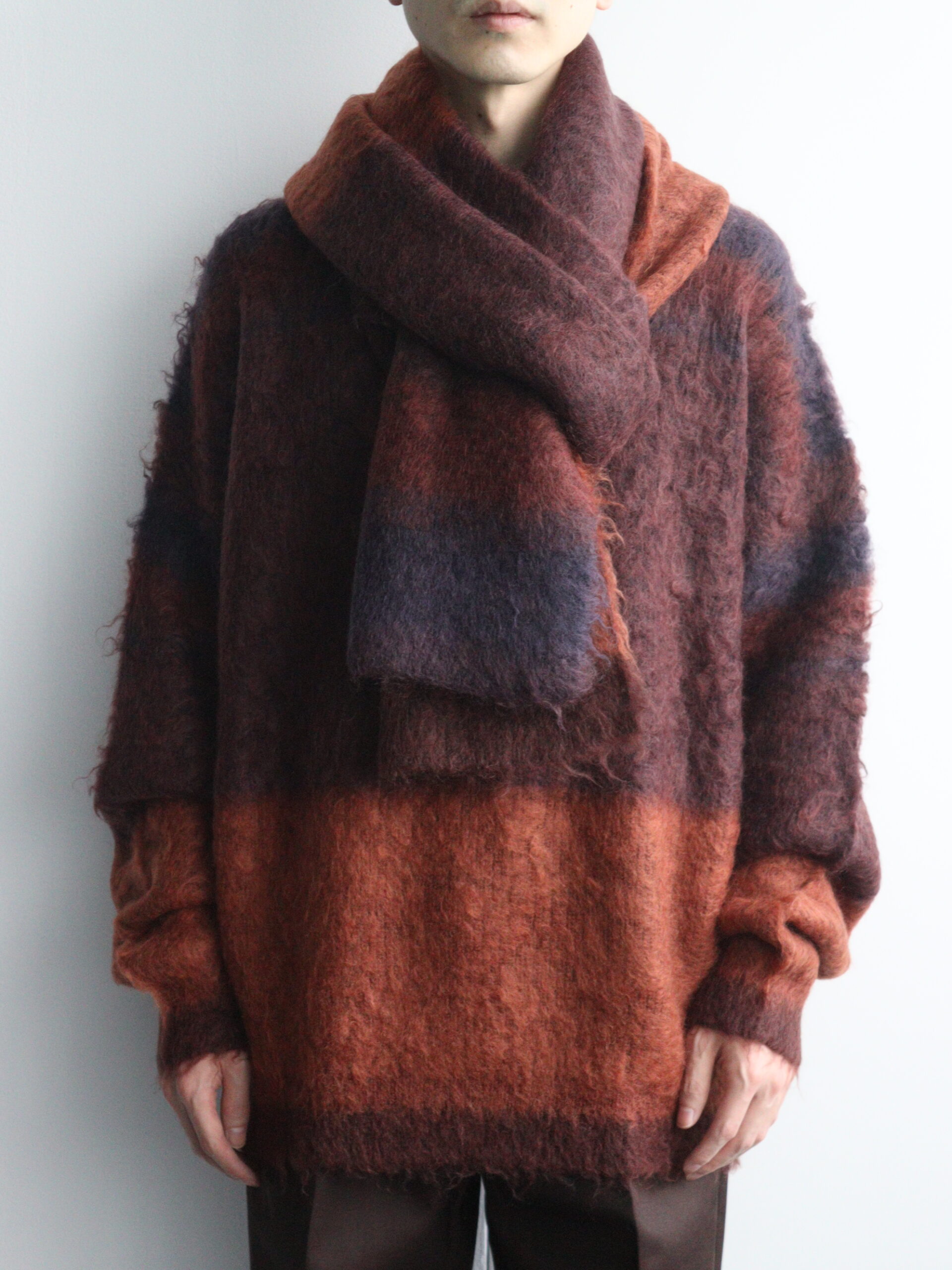 yoke ヨーク MOHAIR BORDER LONG STOLE オレンジ | www