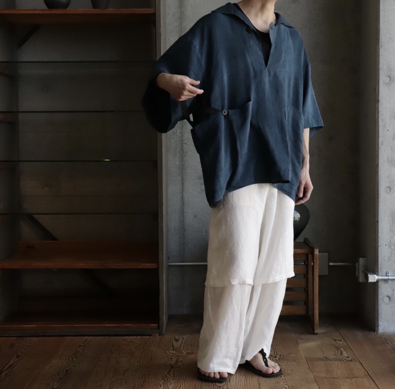 amachi layered linen pants レイヤード-