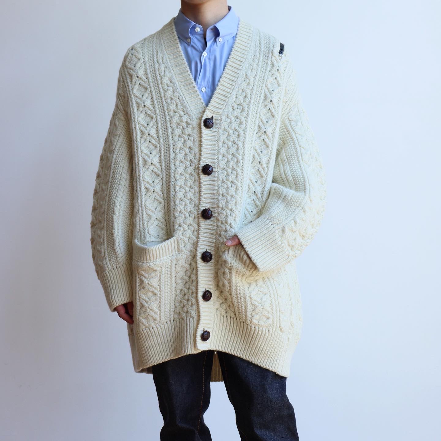 22AW double zip aran pattern cardigan-