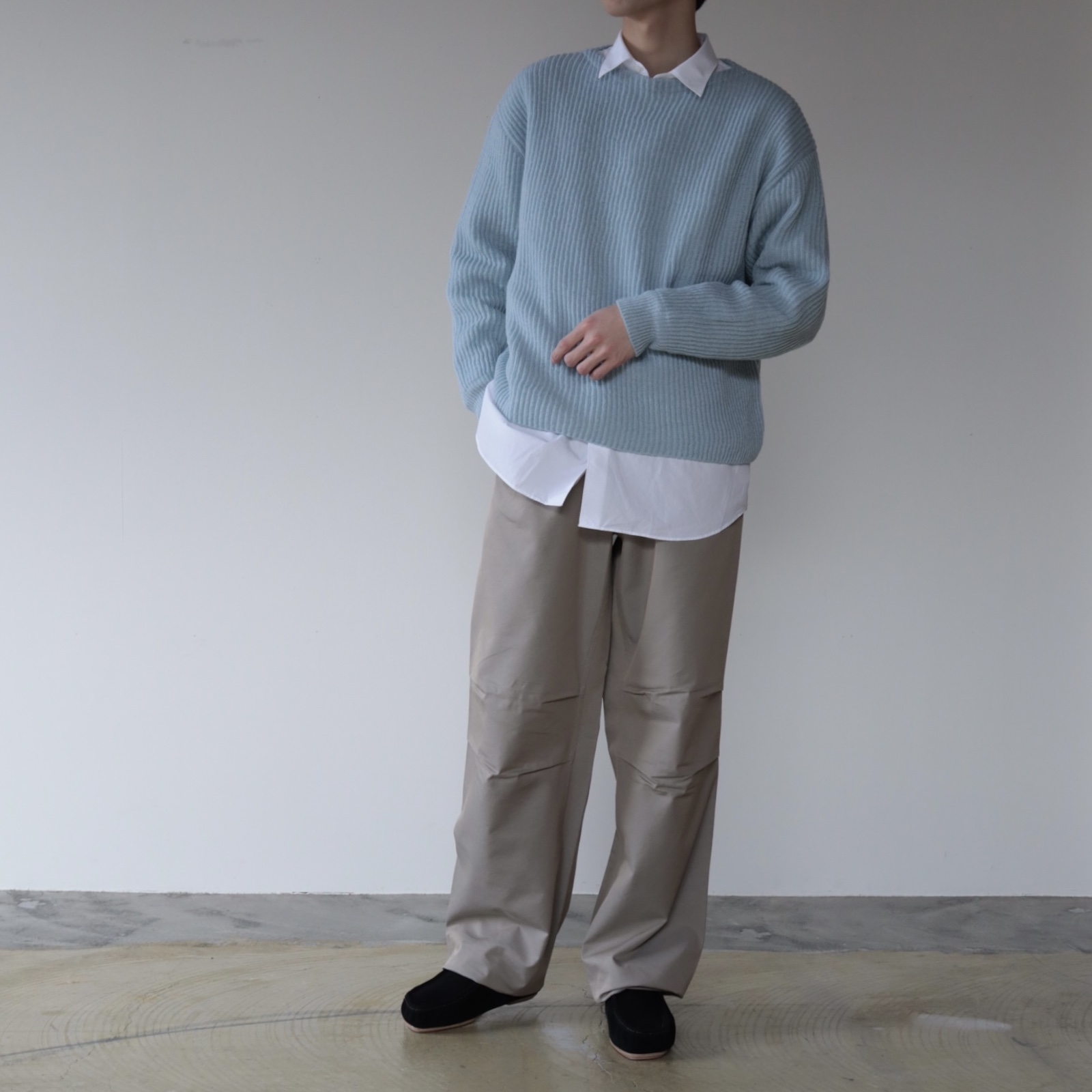 柄デザイン無地auralee HARD TWIST WOOL RIB KNIT