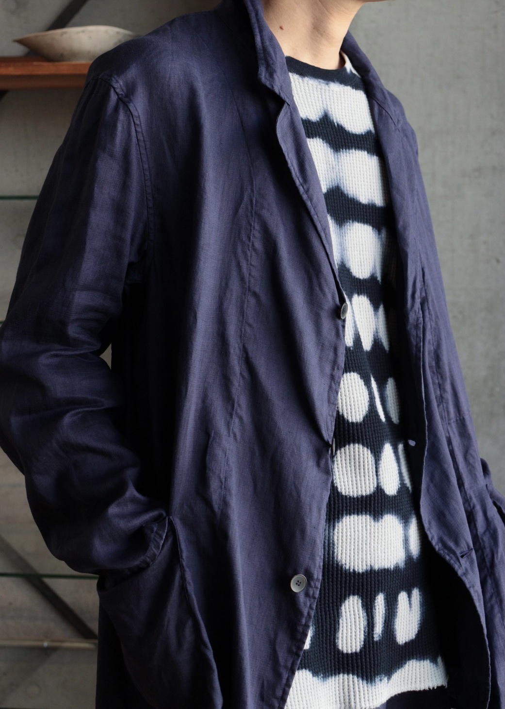 comoli 21ss リネンwクロス ジャケット FRENCH NAVY 2 | www